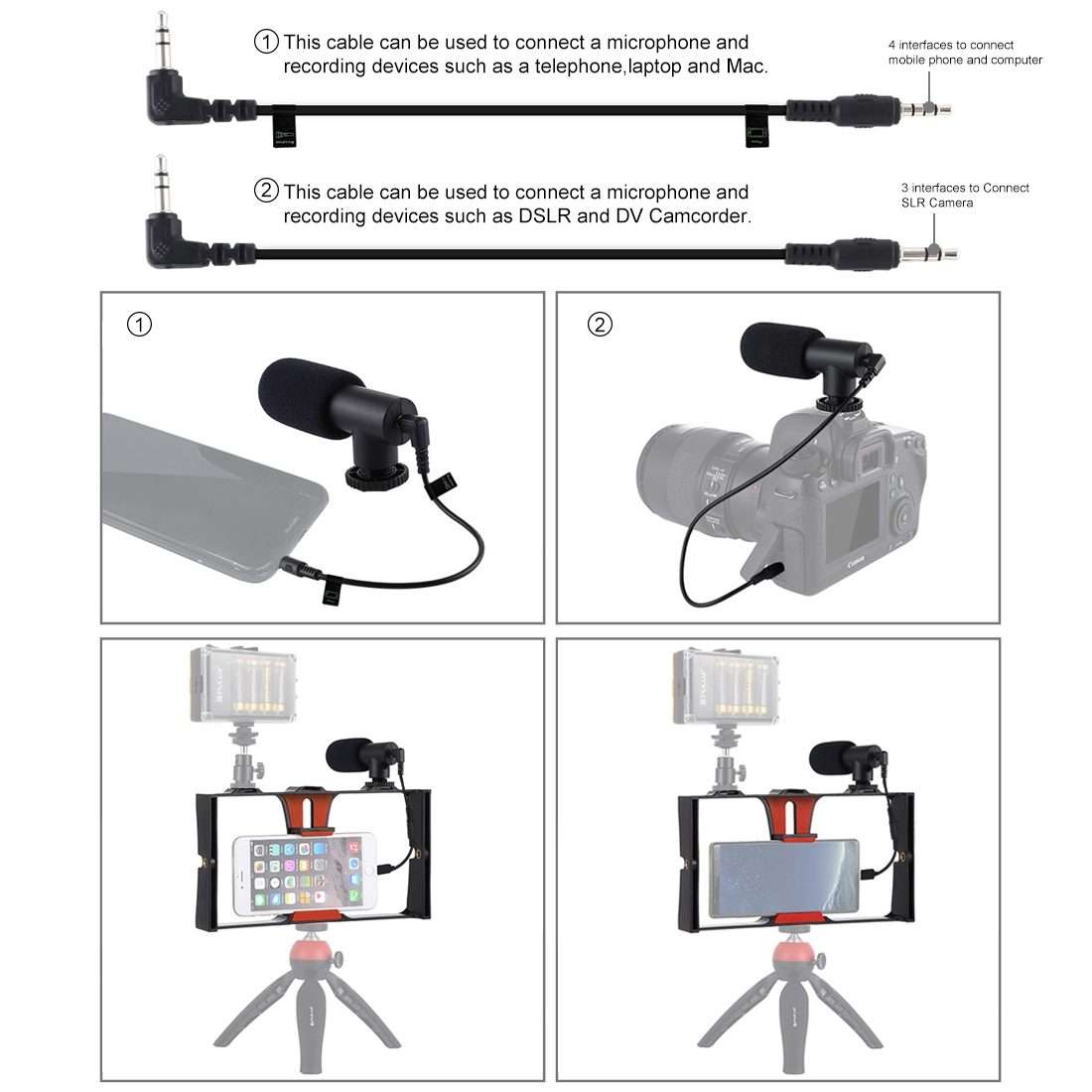 PULUZ 2 in 1 Live Broadcast Smartphone Video Rig + Microphone Kits for iPhone, Galaxy, H ... (Red)
