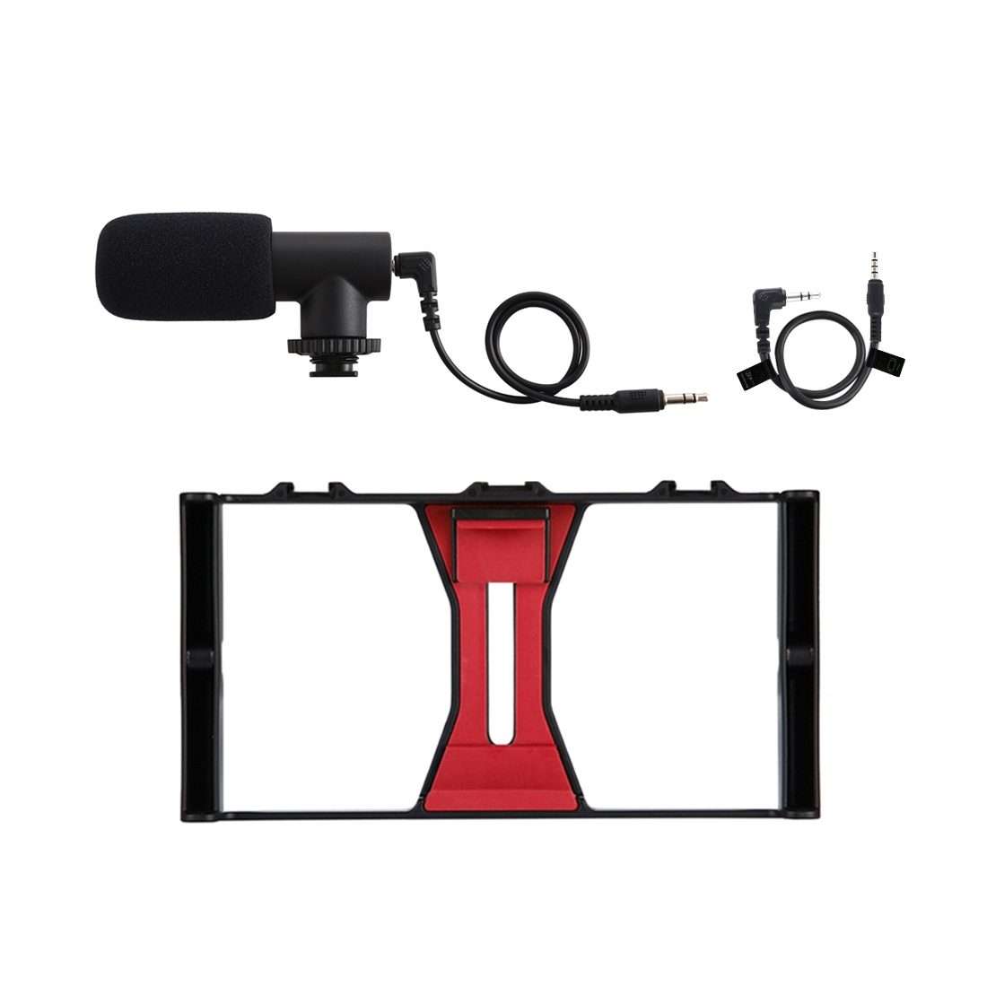 PULUZ 2 in 1 Live Broadcast Smartphone Video Rig + Microphone Kits for iPhone, Galaxy, H ... (Red)