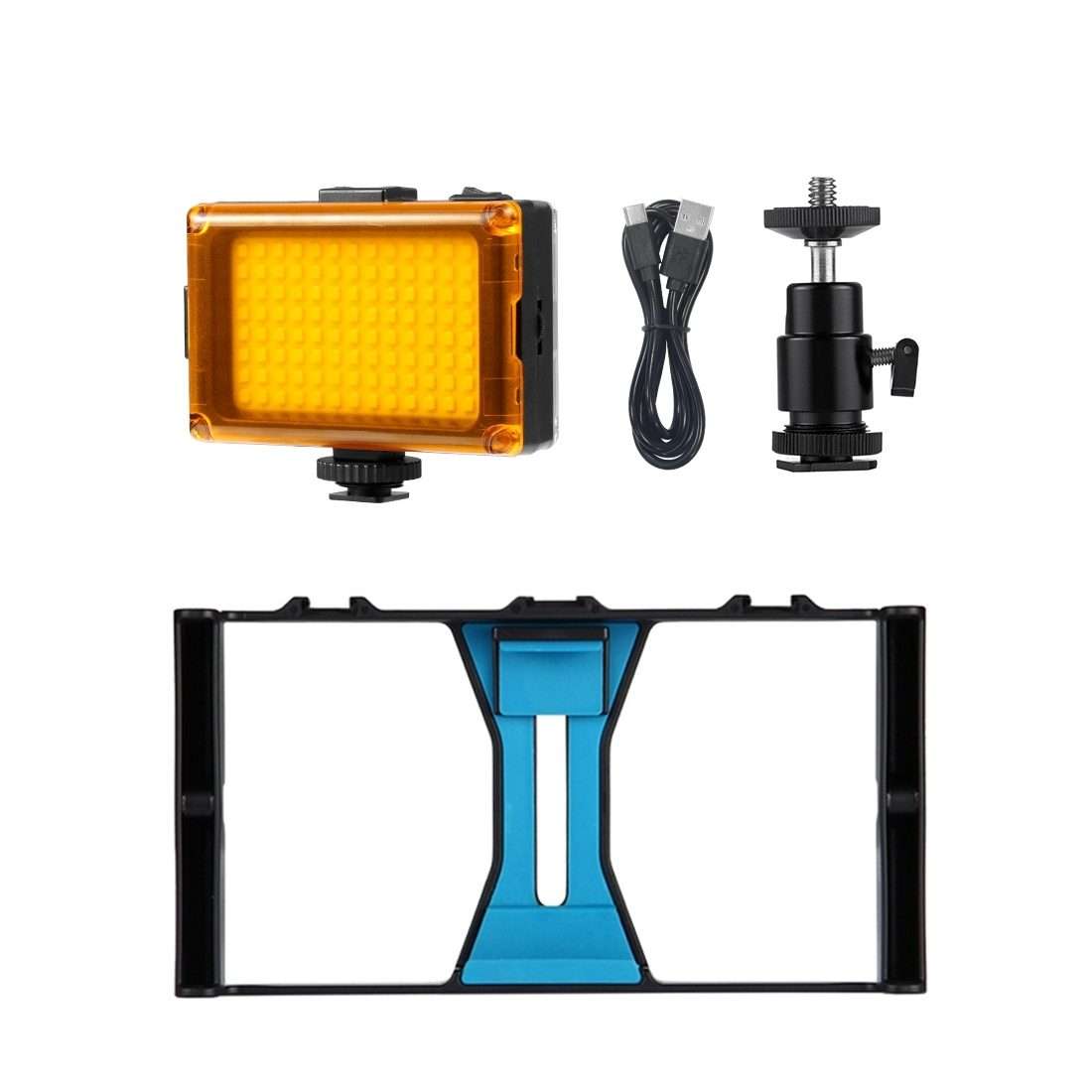 PULUZ 2 in 1 Vlogging Live Broadcast LED Selfie Light Smartphone Video Rig Kits with Co ... (Blue)