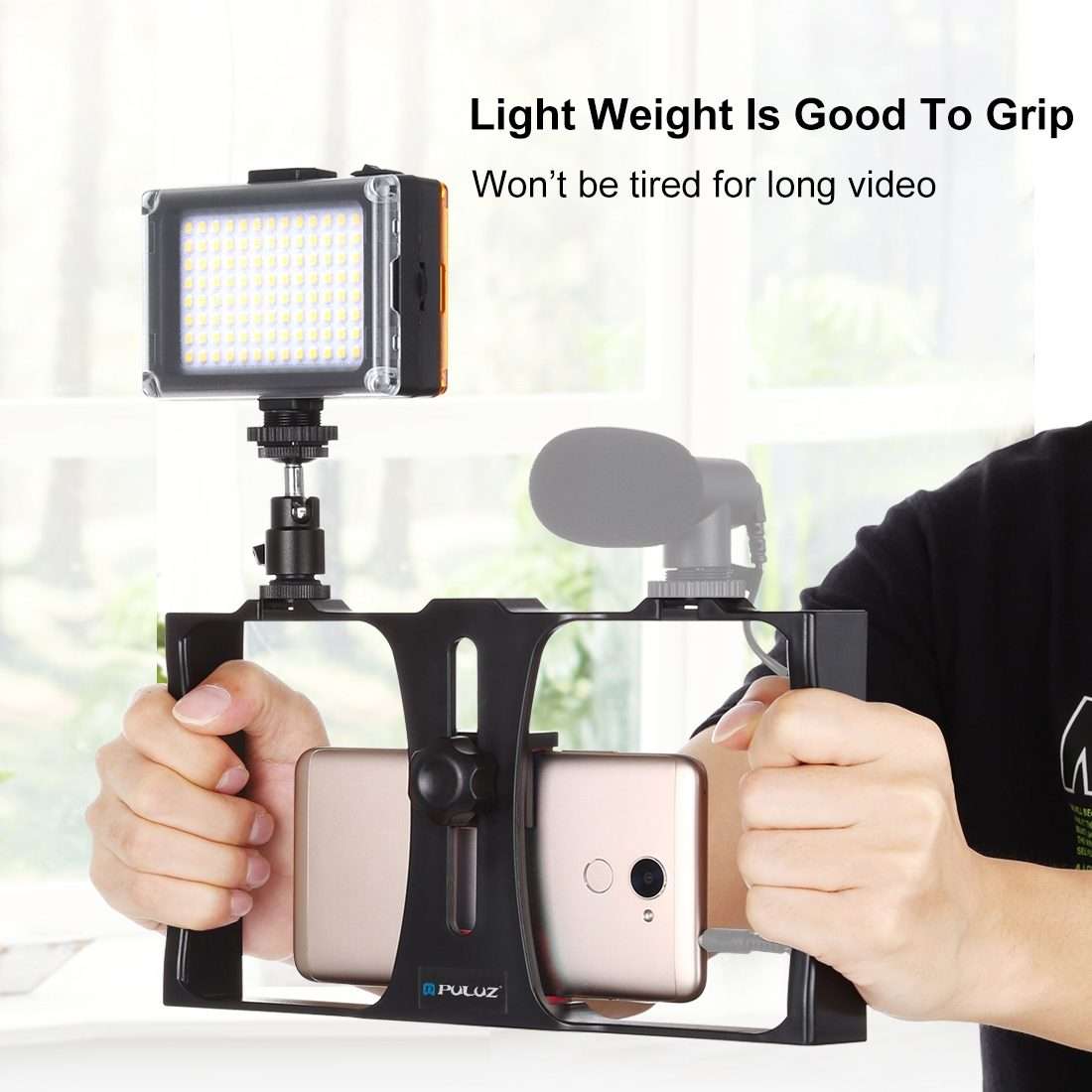 PULUZ 2 in 1 Vlogging Live Broadcast LED Selfie Light Smartphone Video Rig Kits with Col ... (Red)