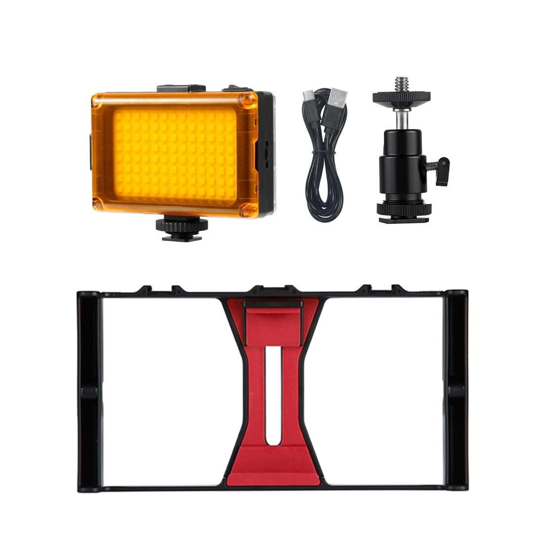 PULUZ 2 in 1 Vlogging Live Broadcast LED Selfie Light Smartphone Video Rig Kits with Col ... (Red)
