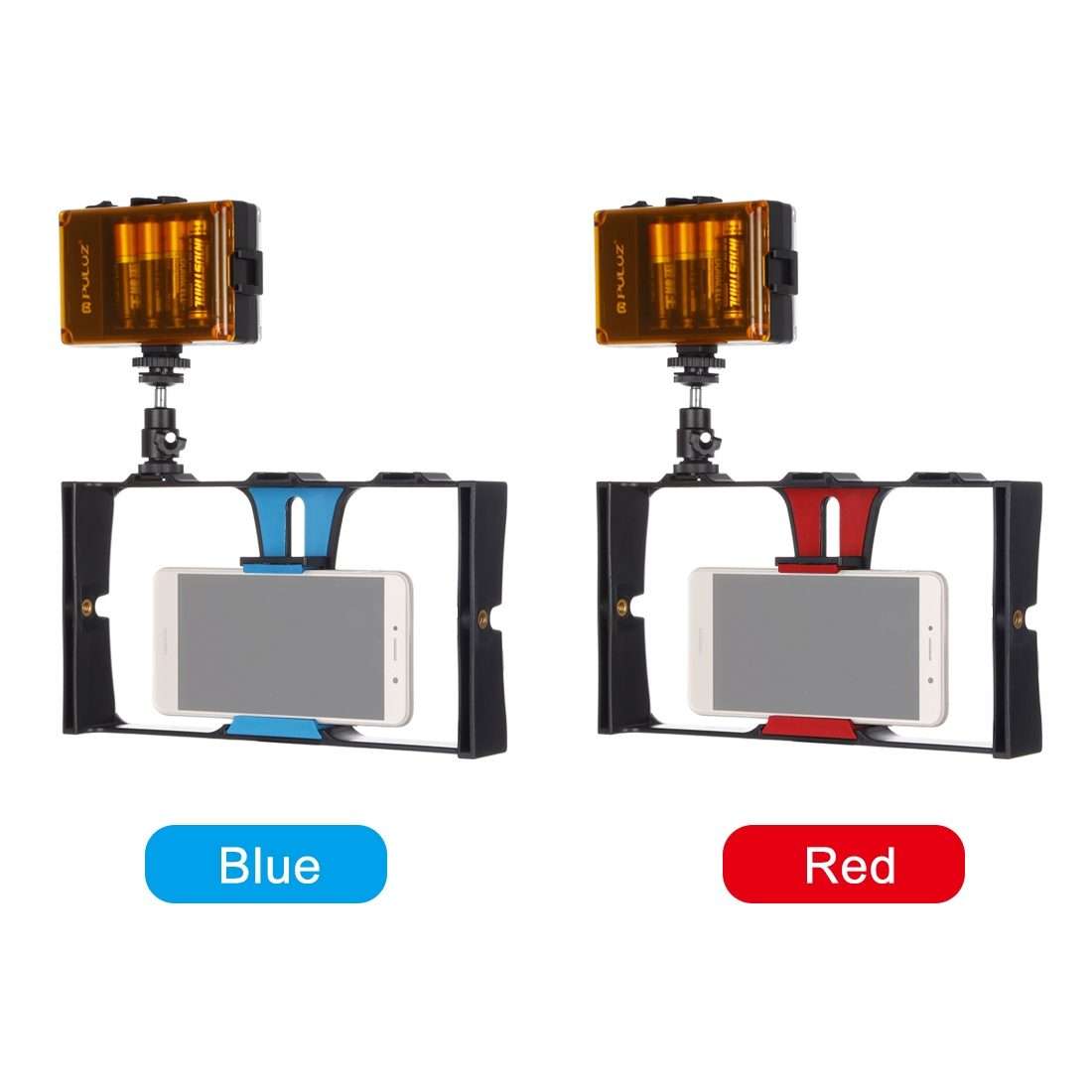 PULUZ 2 in 1 Vlogging Live Broadcast LED Selfie Light Smartphone Video Rig Kits with Col ... (Red)