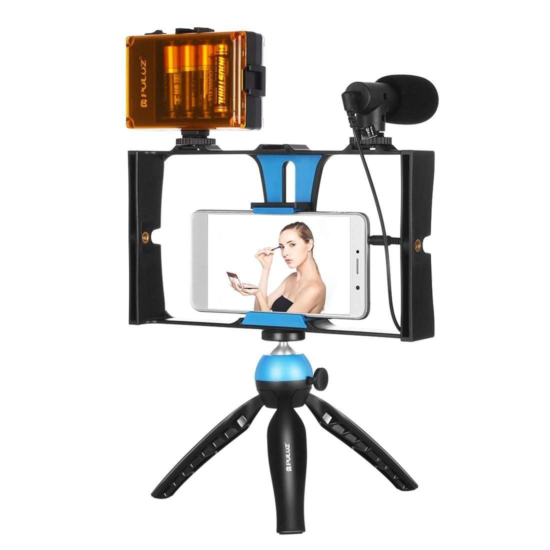 PULUZ 4 in 1 Vlogging Live Broadcast LED Selfie Light Smartphone Video Rig Kits with Mi ... (Blue)
