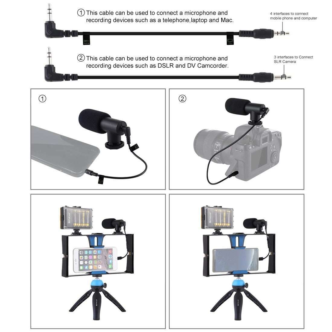 PULUZ 4 in 1 Vlogging Live Broadcast LED Selfie Light Smartphone Video Rig Kits with Mi ... (Blue)