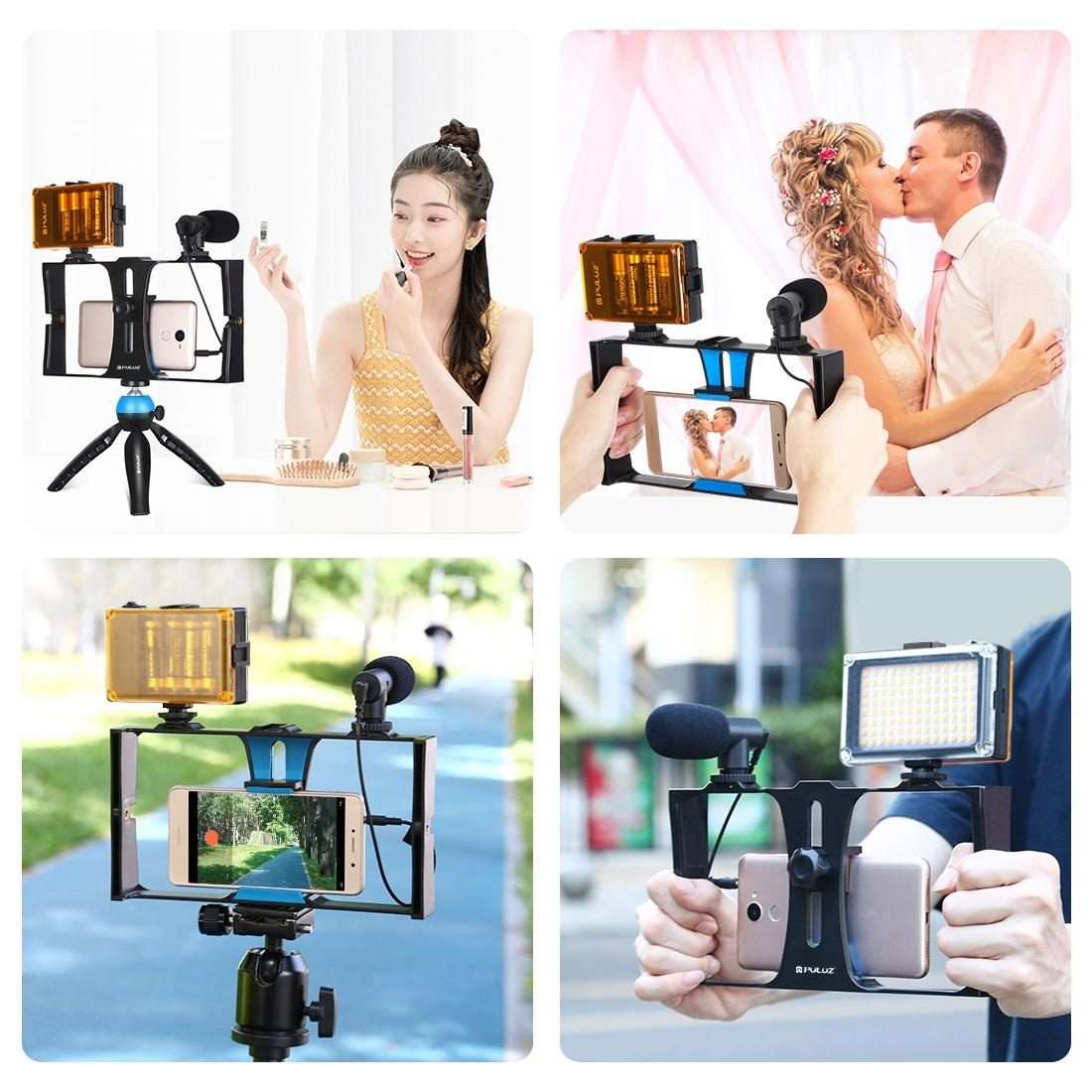 PULUZ 4 in 1 Vlogging Live Broadcast LED Selfie Light Smartphone Video Rig Kits with Mi ... (Blue)