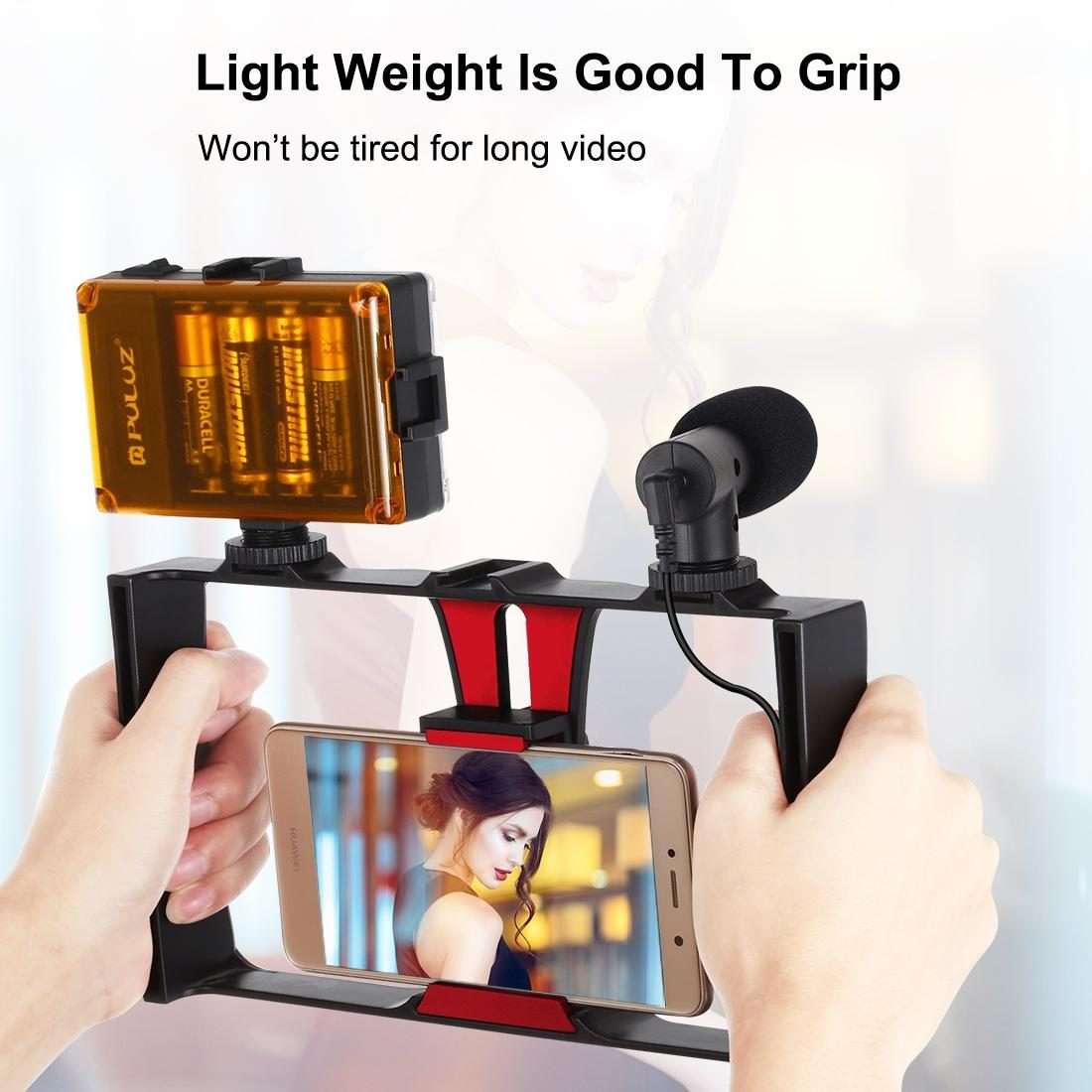 PULUZ 4 in 1 Vlogging Live Broadcast LED Selfie Light Smartphone Video Rig Kits with Mic ... (Red)