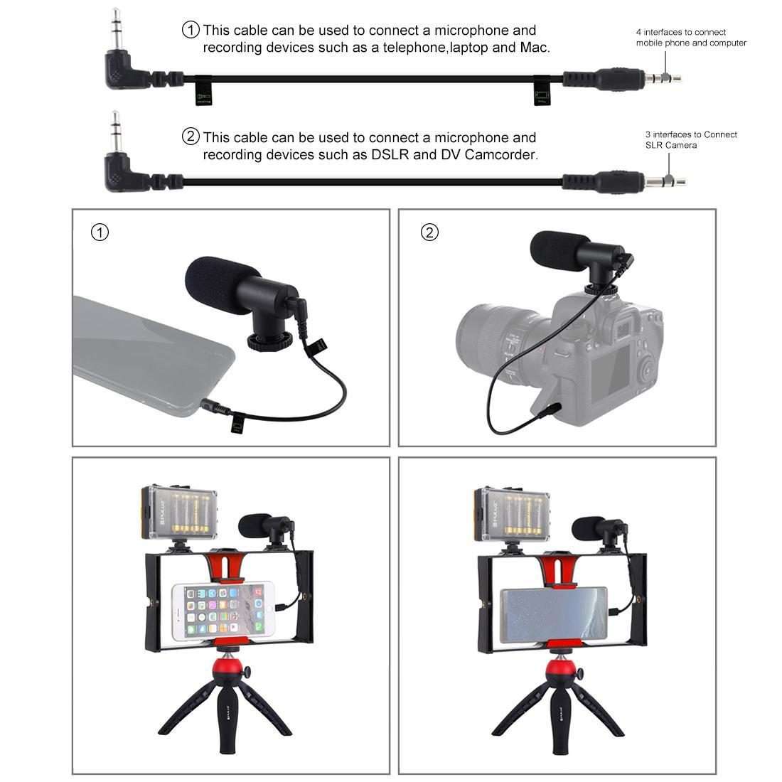 PULUZ 4 in 1 Vlogging Live Broadcast LED Selfie Light Smartphone Video Rig Kits with Mic ... (Red)