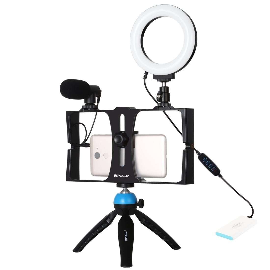 PULUZ 4 in 1 Vlogging Live Broadcast Smartphone Video Rig + 4.7 inch 12cm Ring LED Self ... (Blue)