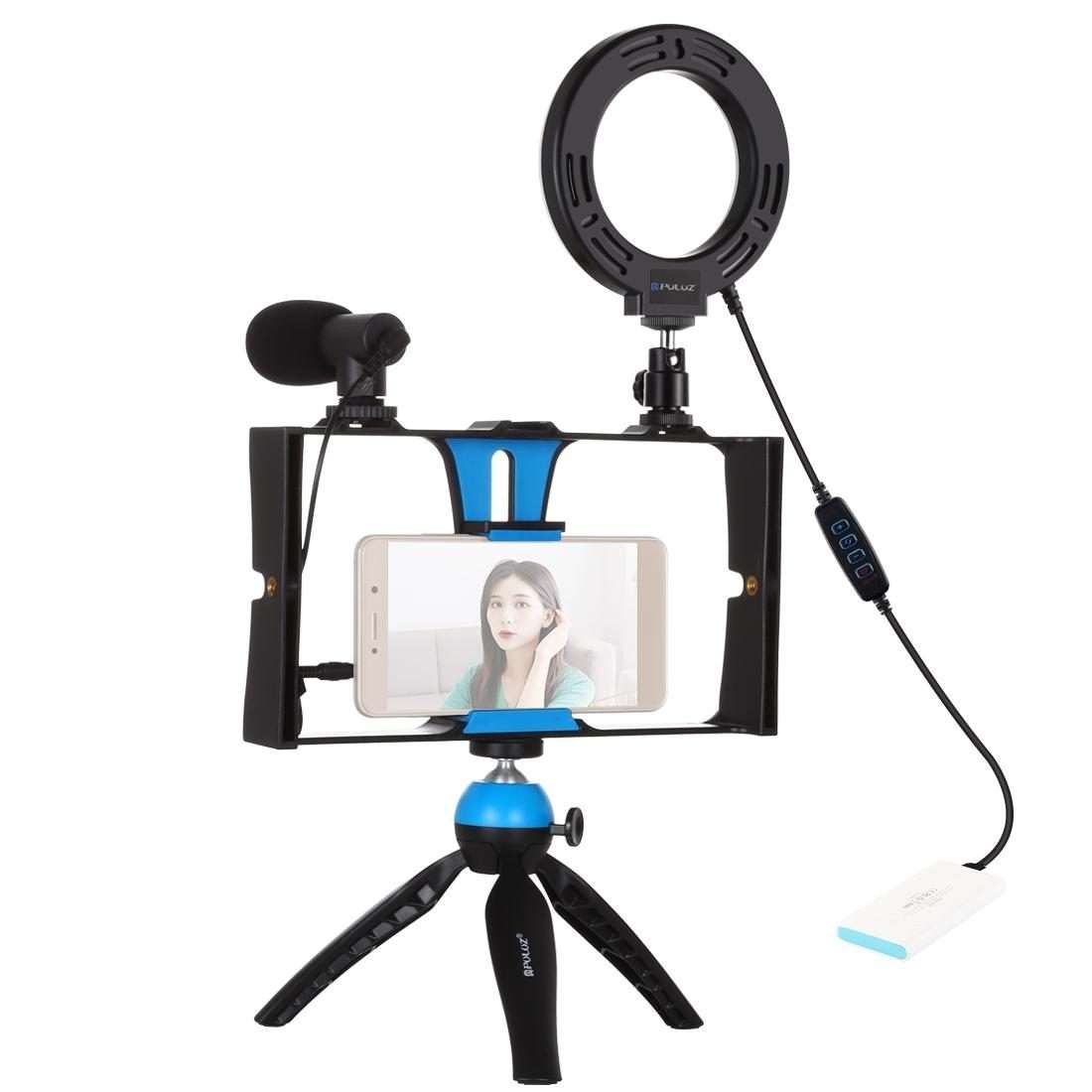 PULUZ 4 in 1 Vlogging Live Broadcast Smartphone Video Rig + 4.7 inch 12cm Ring LED Self ... (Blue)