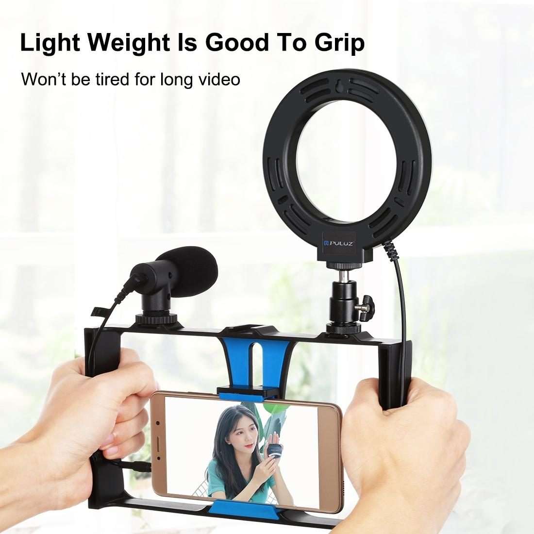 PULUZ 4 in 1 Vlogging Live Broadcast Smartphone Video Rig + 4.7 inch 12cm Ring LED Self ... (Blue)