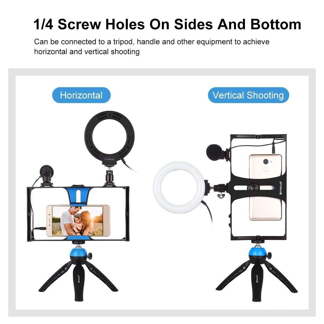 PULUZ 4 in 1 Vlogging Live Broadcast Smartphone Video Rig + 4.7 inch 12cm Ring LED Self ... (Blue)