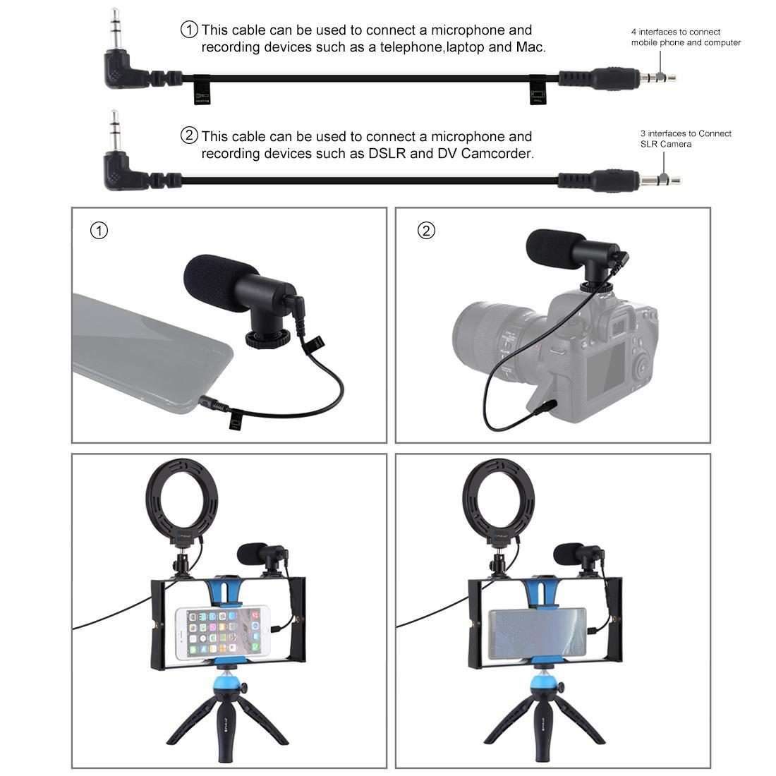 PULUZ 4 in 1 Vlogging Live Broadcast Smartphone Video Rig + 4.7 inch 12cm Ring LED Self ... (Blue)