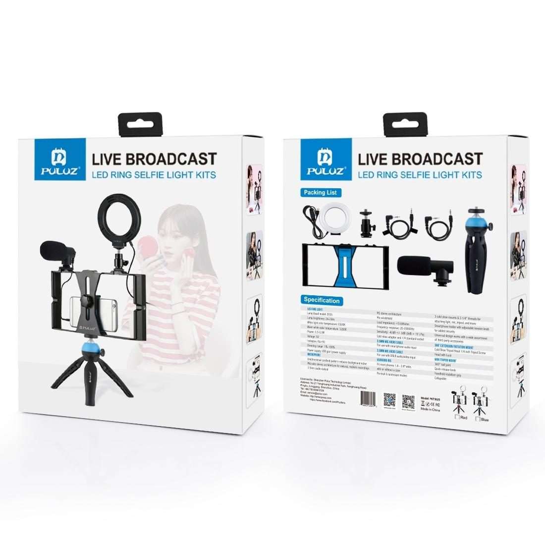 PULUZ 4 in 1 Vlogging Live Broadcast Smartphone Video Rig + 4.7 inch 12cm Ring LED Self ... (Blue)