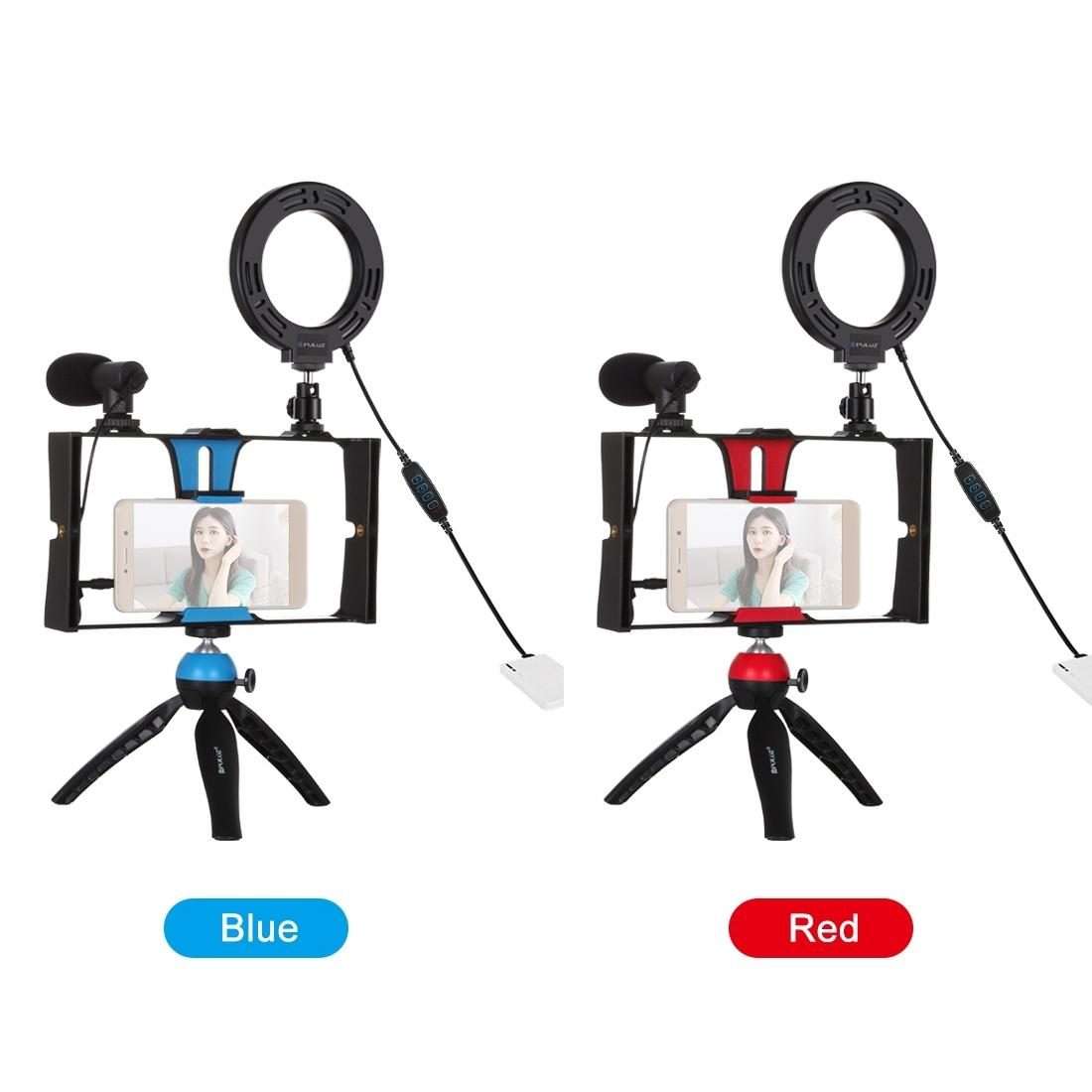 PULUZ 4 in 1 Vlogging Live Broadcast Smartphone Video Rig + 4.7 inch 12cm Ring LED Self ... (Blue)