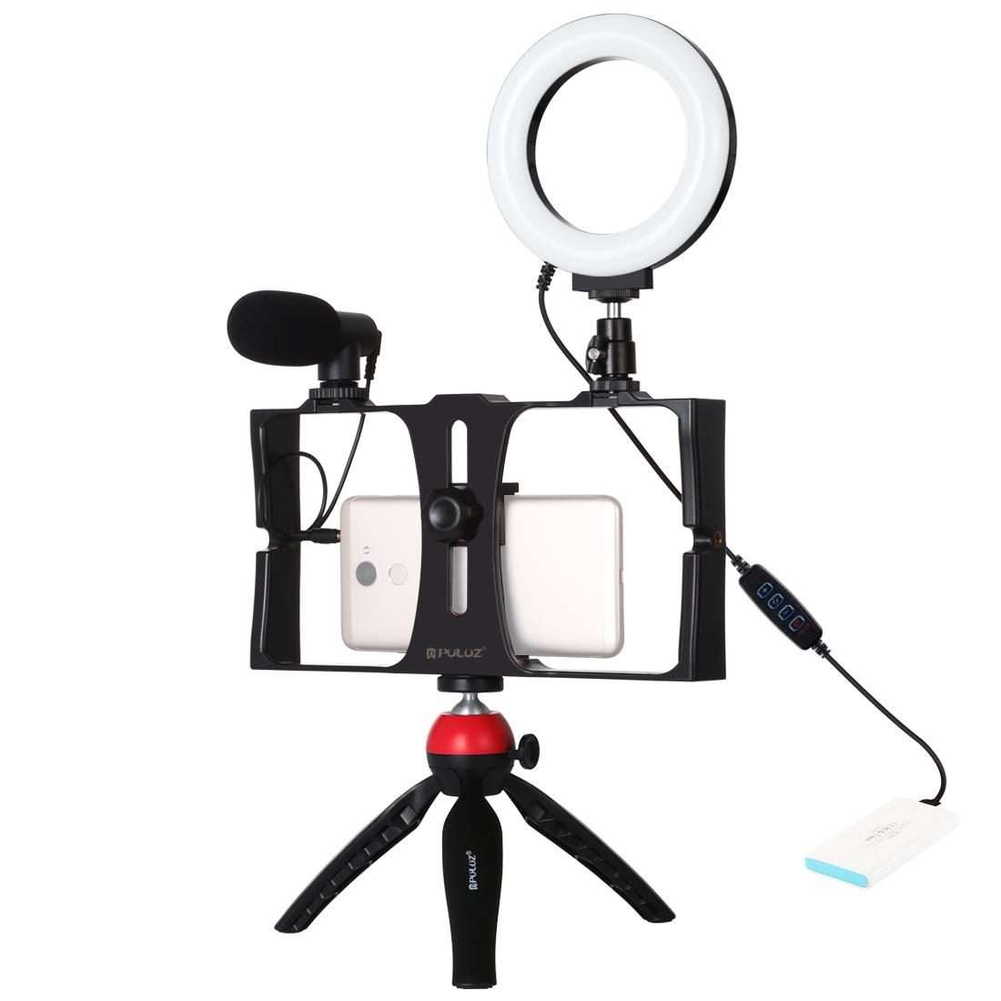 PULUZ 4 in 1 Vlogging Live Broadcast Smartphone Video Rig + 4.7 inch 12cm Ring LED Selfi ... (Red)