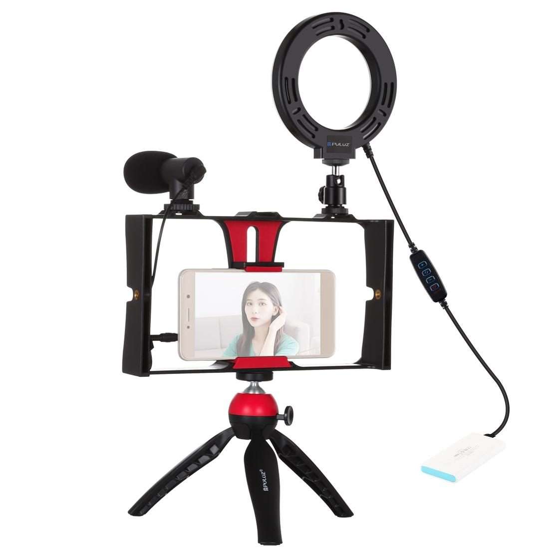 PULUZ 4 in 1 Vlogging Live Broadcast Smartphone Video Rig + 4.7 inch 12cm Ring LED Selfi ... (Red)