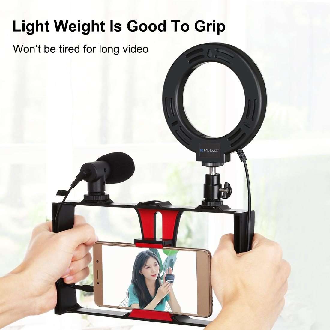 PULUZ 4 in 1 Vlogging Live Broadcast Smartphone Video Rig + 4.7 inch 12cm Ring LED Selfi ... (Red)