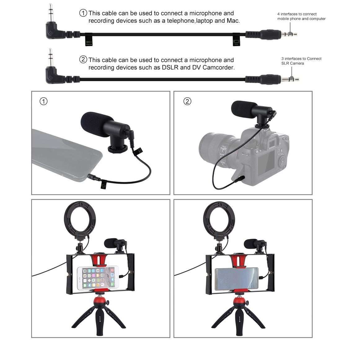 PULUZ 4 in 1 Vlogging Live Broadcast Smartphone Video Rig + 4.7 inch 12cm Ring LED Selfi ... (Red)