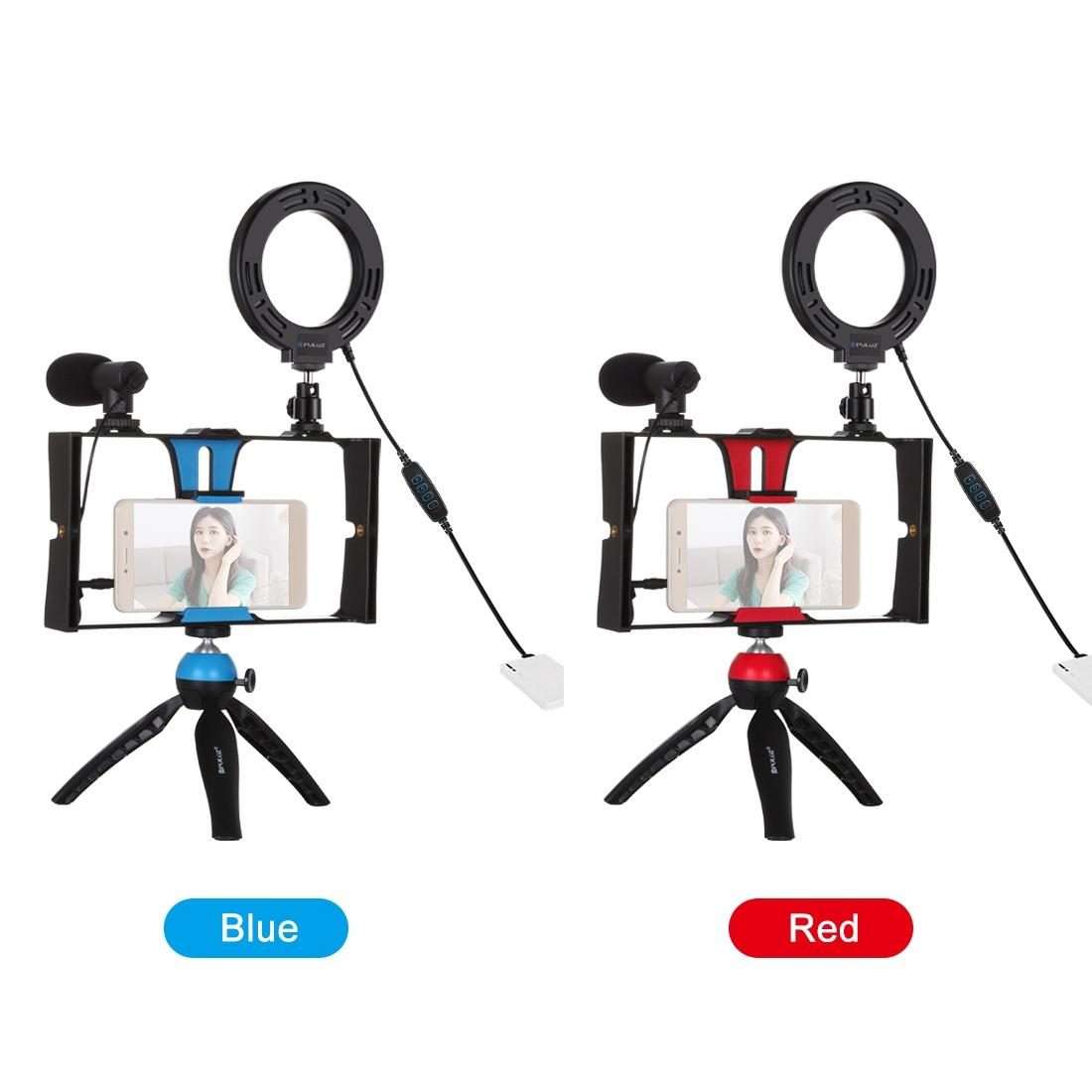 PULUZ 4 in 1 Vlogging Live Broadcast Smartphone Video Rig + 4.7 inch 12cm Ring LED Selfi ... (Red)