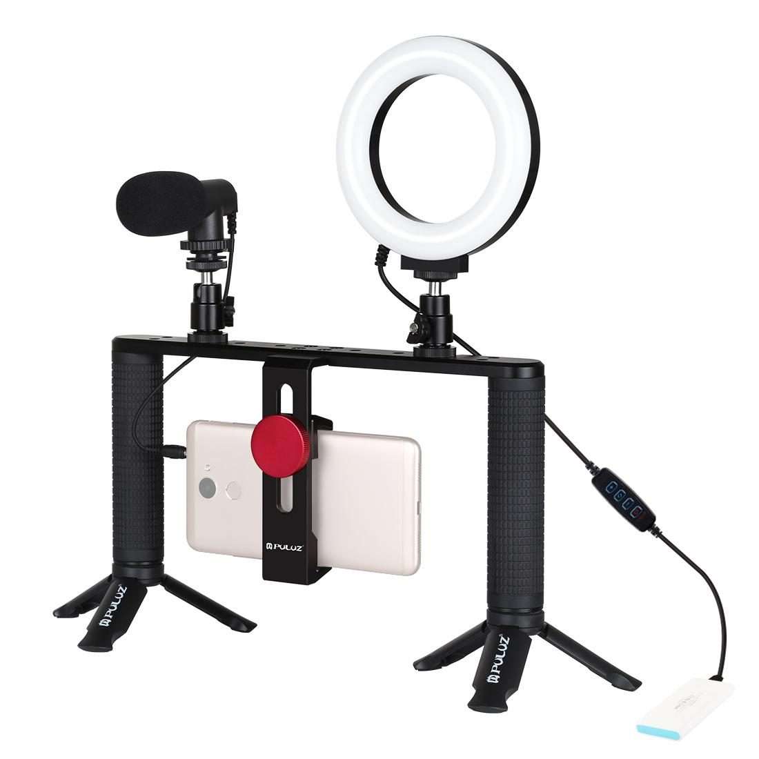 PULUZ 4 in 1 Vlogging Live Broadcast 4.7 inch 12cm Ring LED Selfie Light Smartphone Video Rig Hand