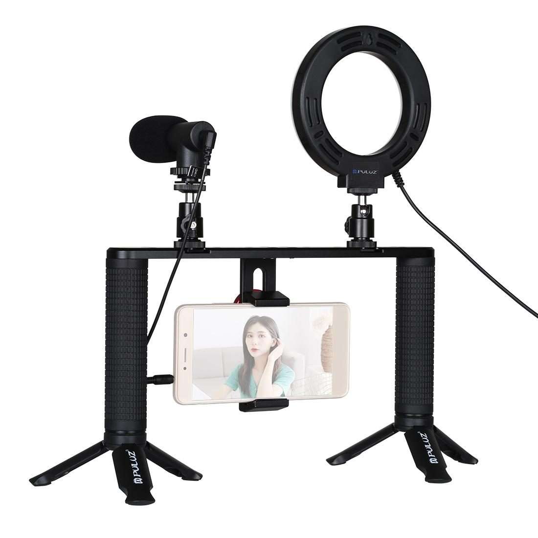 PULUZ 4 in 1 Vlogging Live Broadcast 4.7 inch 12cm Ring LED Selfie Light Smartphone Video Rig Hand