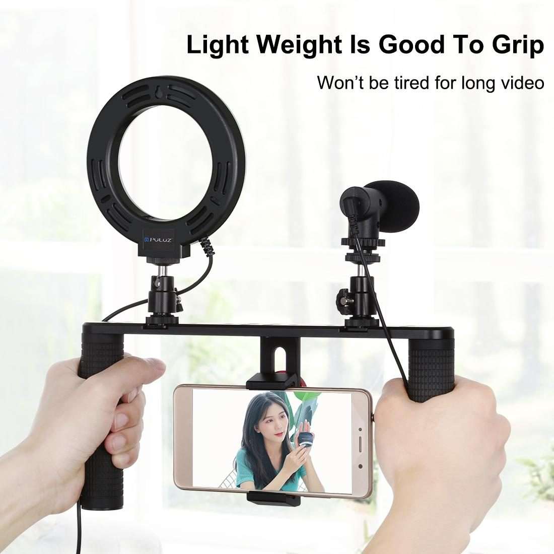 PULUZ 4 in 1 Vlogging Live Broadcast 4.7 inch 12cm Ring LED Selfie Light Smartphone Video Rig Hand