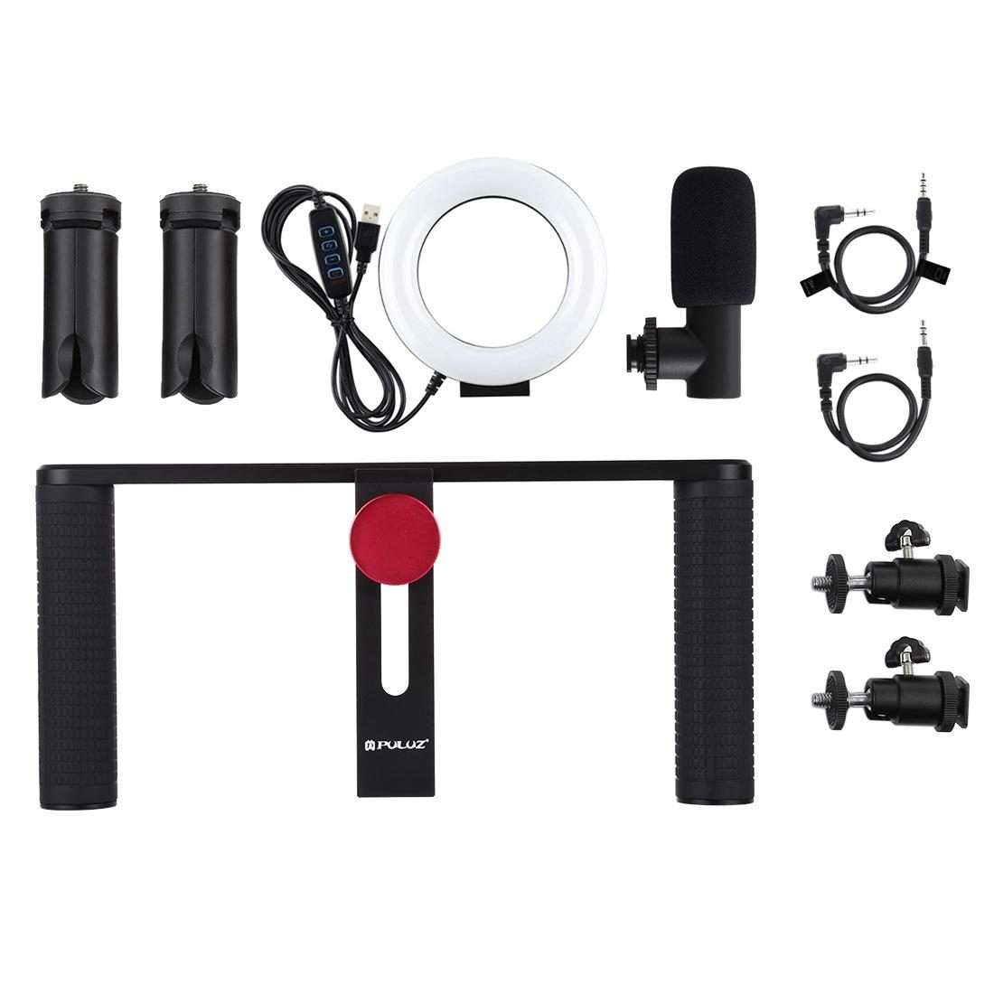 PULUZ 4 in 1 Vlogging Live Broadcast 4.7 inch 12cm Ring LED Selfie Light Smartphone Video Rig Hand
