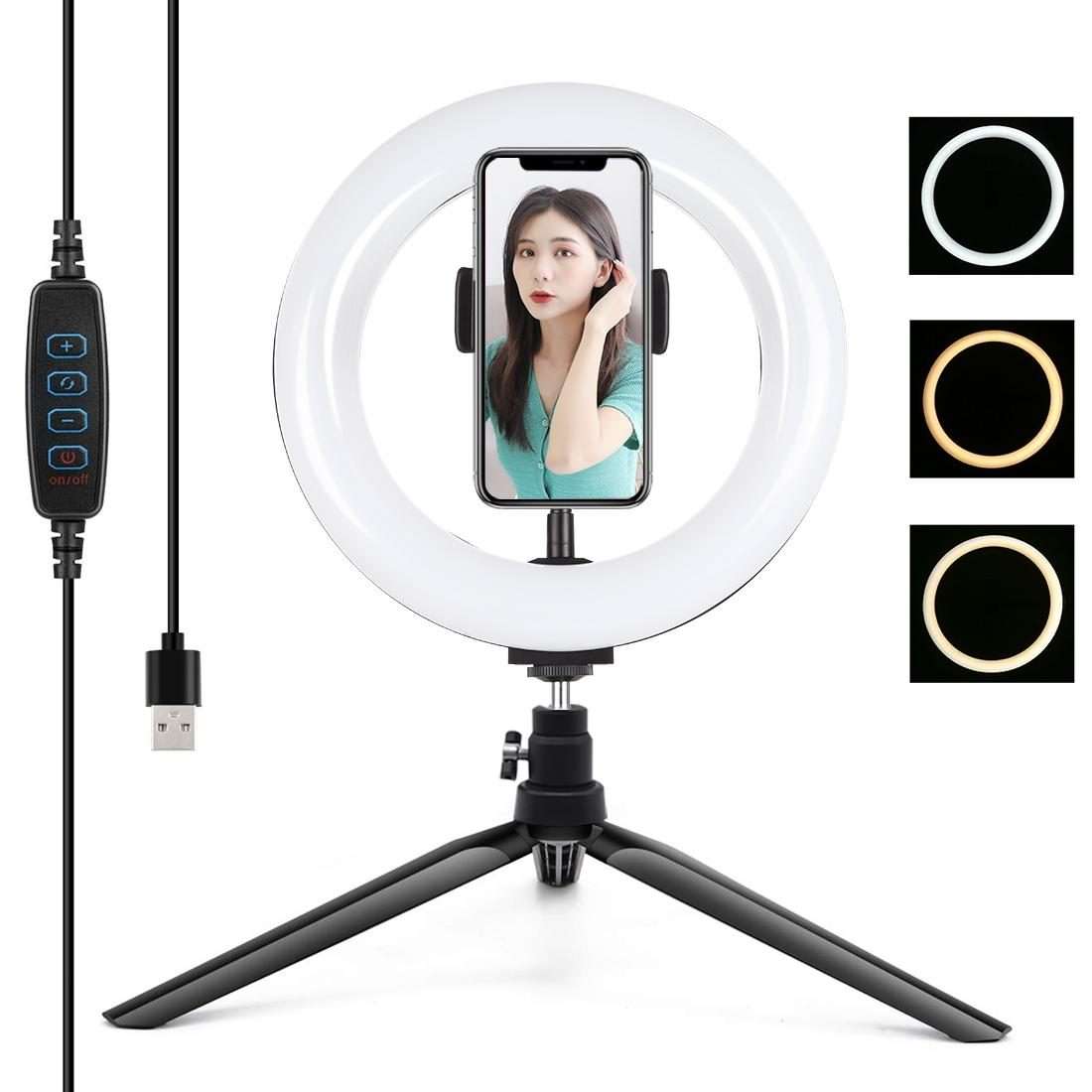 PULUZ 7.9 inch 20cm Light + Desktop Tripod Mount USB 3 Modes Dimmable Dual Color Tempe ... (Black)