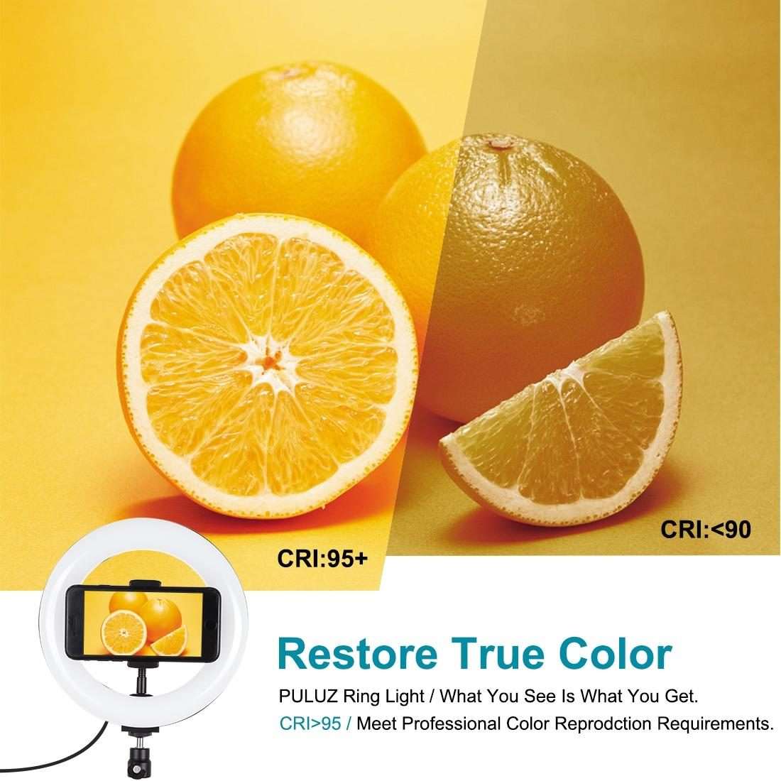 PULUZ 7.9 inch 20cm Light + Desktop Tripod Mount USB 3 Modes Dimmable Dual Color Tempe ... (Black)