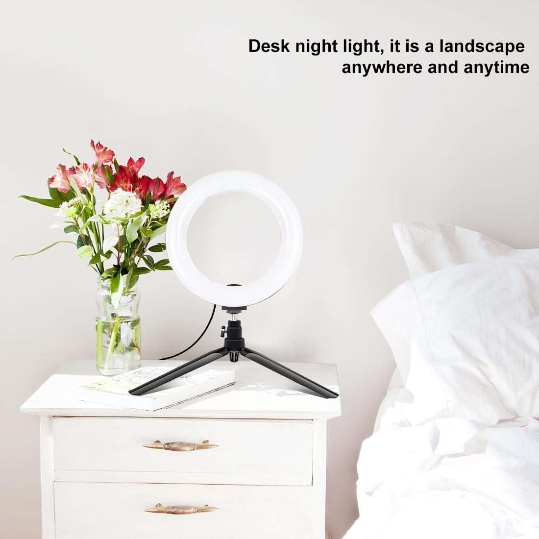 PULUZ 7.9 inch 20cm Light + Desktop Tripod Mount USB 3 Modes Dimmable Dual Color Tempe ... (Black)