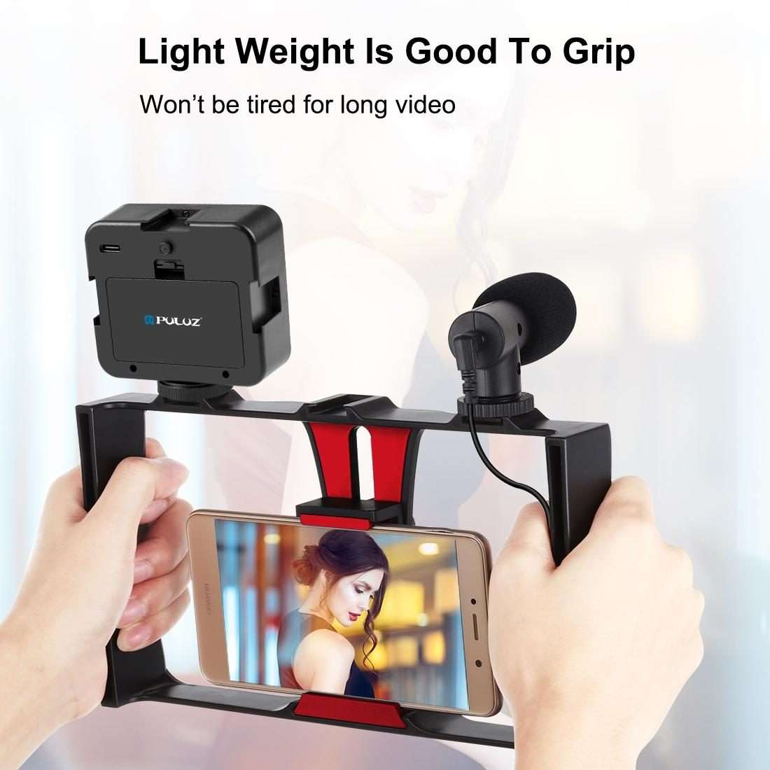 PULUZ 4 in 1 Vlogging Live Broadcast LED Selfie Fill Light Smartphone Video Rig Kits wit ... (Red)