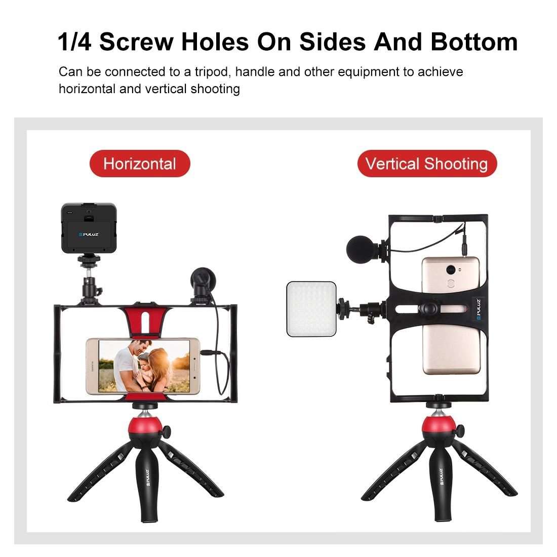 PULUZ 4 in 1 Vlogging Live Broadcast LED Selfie Fill Light Smartphone Video Rig Kits wit ... (Red)