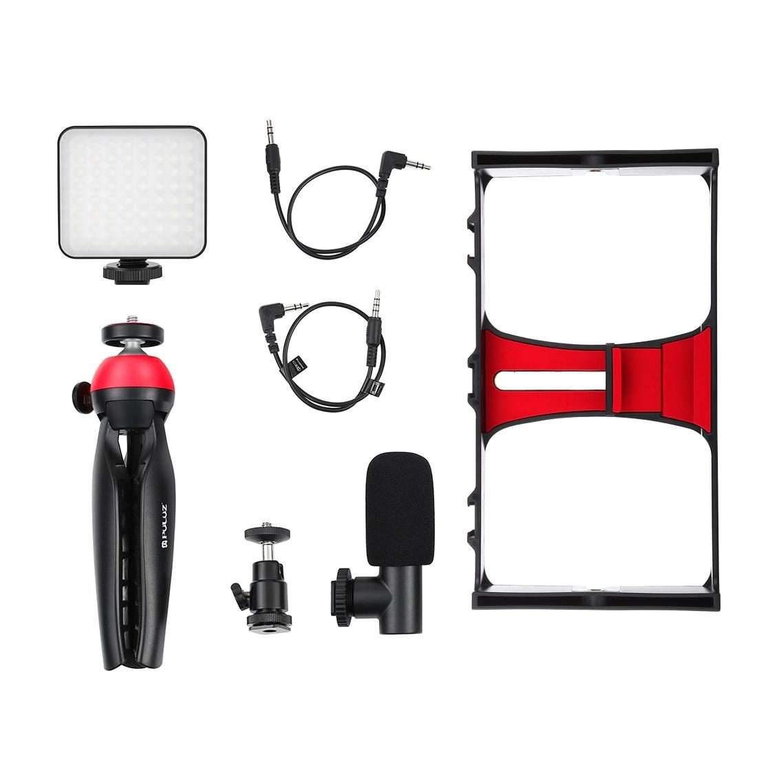 PULUZ 4 in 1 Vlogging Live Broadcast LED Selfie Fill Light Smartphone Video Rig Kits wit ... (Red)