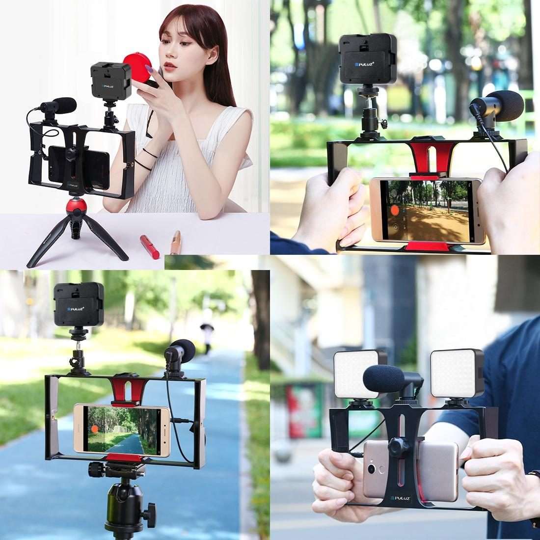 PULUZ 4 in 1 Vlogging Live Broadcast LED Selfie Fill Light Smartphone Video Rig Kits wit ... (Red)