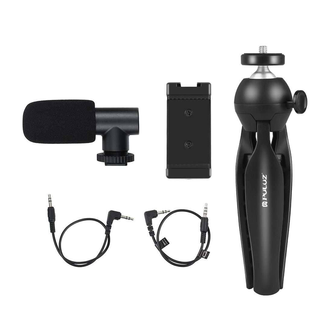 PULUZ Live Broadcast Smartphone Video Vlogger Kits Microphone + Tripod Mount + Phone C ... (Black)