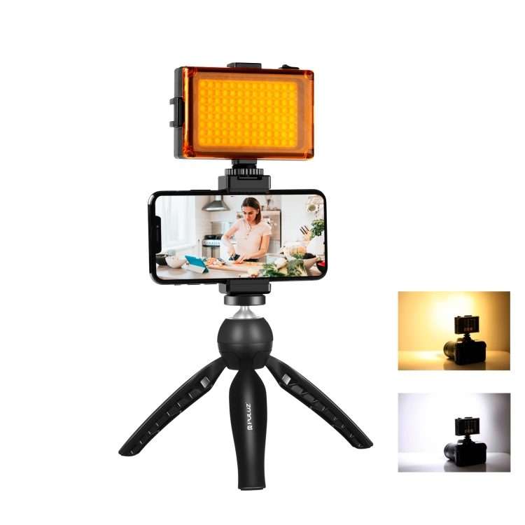 PULUZ Live Broadcast Smartphone Video Light Vlogger Kits with LED Light + Tripod Mount ... (Black)