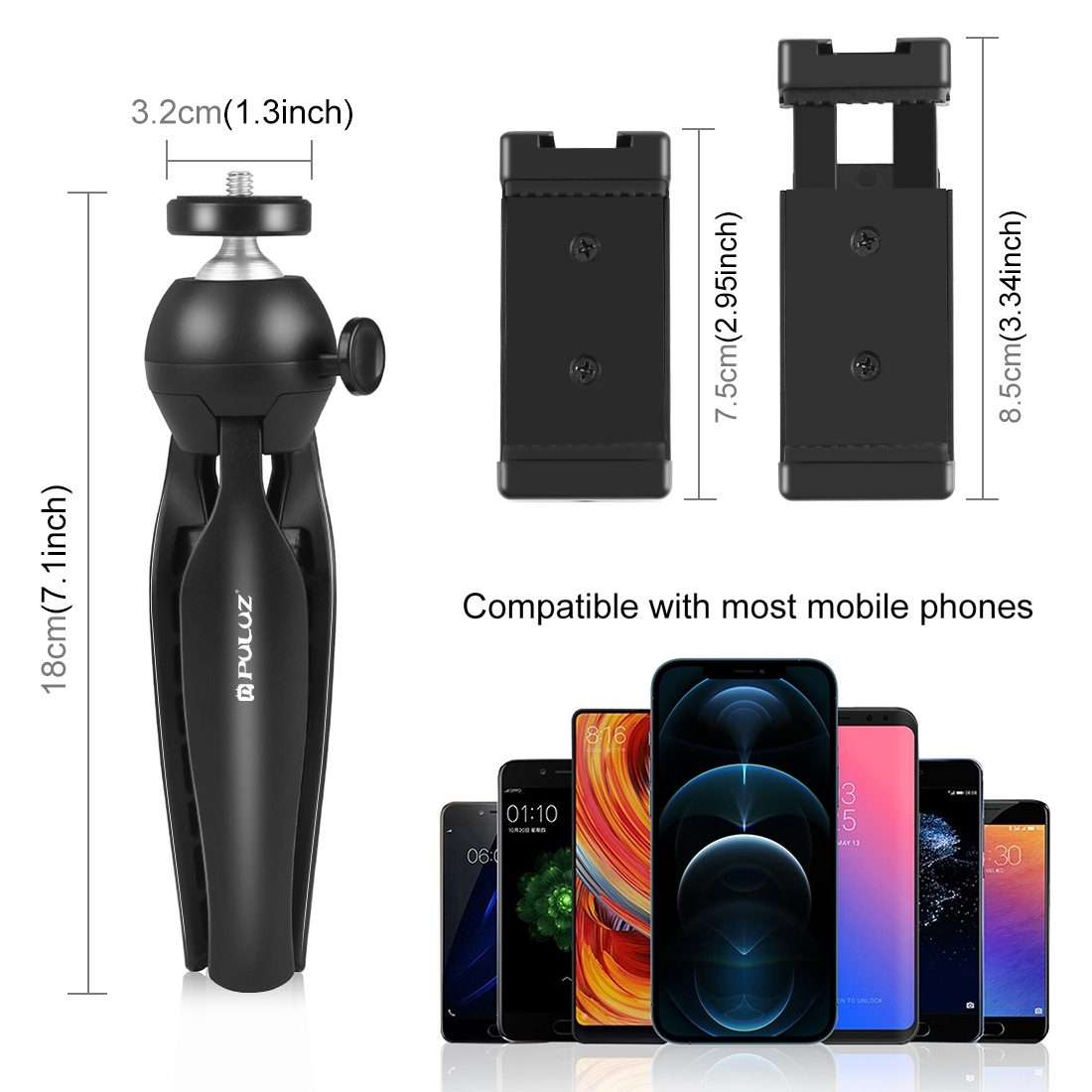 PULUZ Live Broadcast Smartphone Video Light Vlogger Kits with LED Light + Tripod Mount ... (Black)