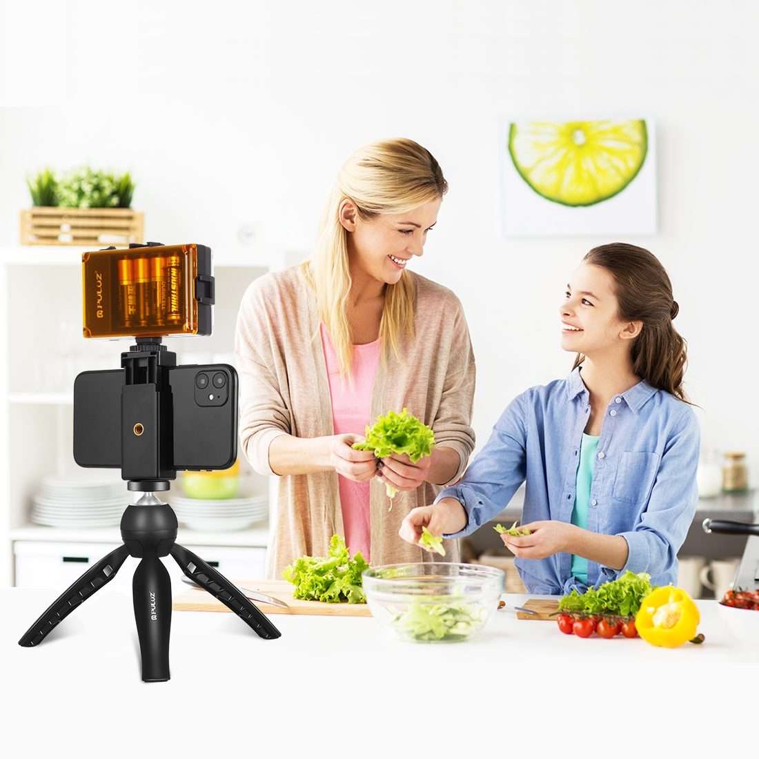 PULUZ Live Broadcast Smartphone Video Light Vlogger Kits with LED Light + Tripod Mount ... (Black)