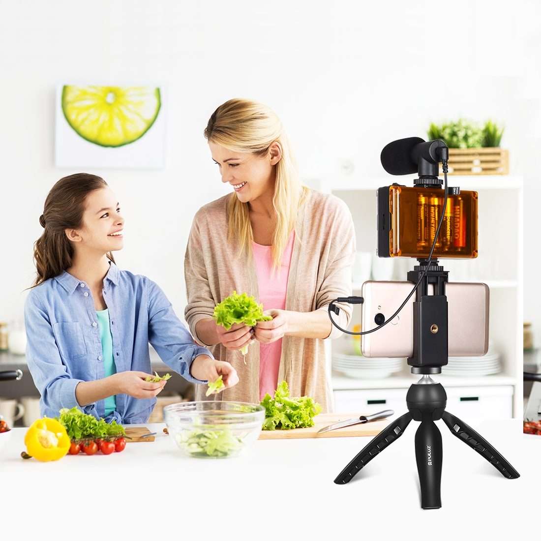 PULUZ Live Broadcast Smartphone Video Light Vlogger Kits with Microphone + LED Light + ... (Black)