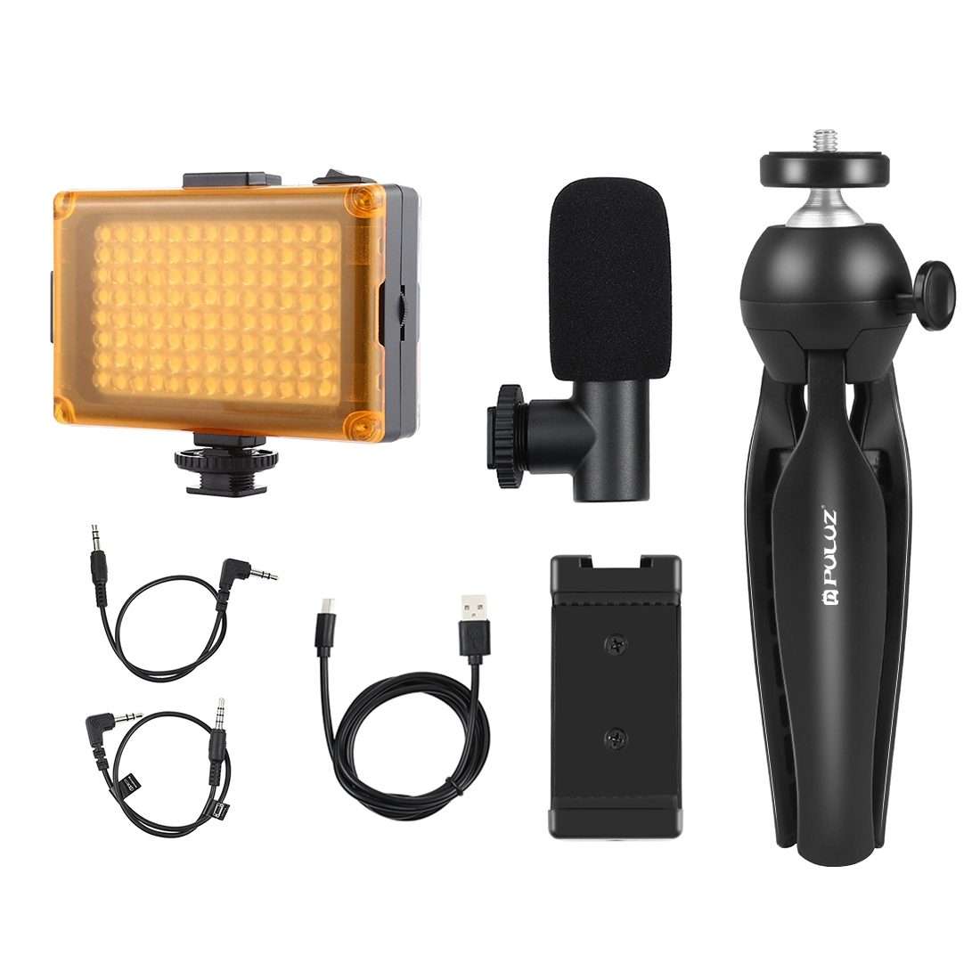 PULUZ Live Broadcast Smartphone Video Light Vlogger Kits with Microphone + LED Light + ... (Black)