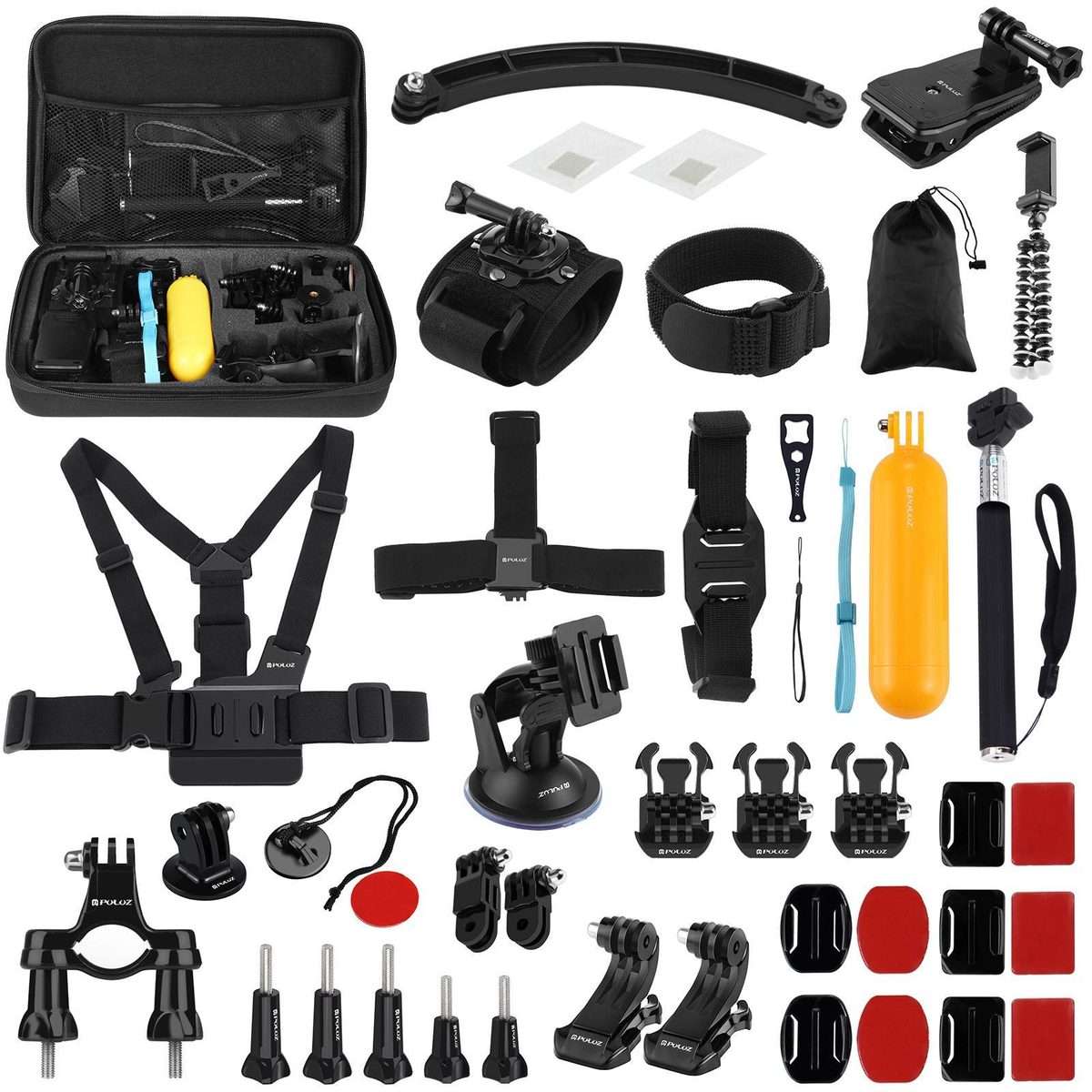PULUZ 50 in 1 Accessories Total Ultimate Combo Kits with EVA Case (Chest Strap + Suction Cup Mount