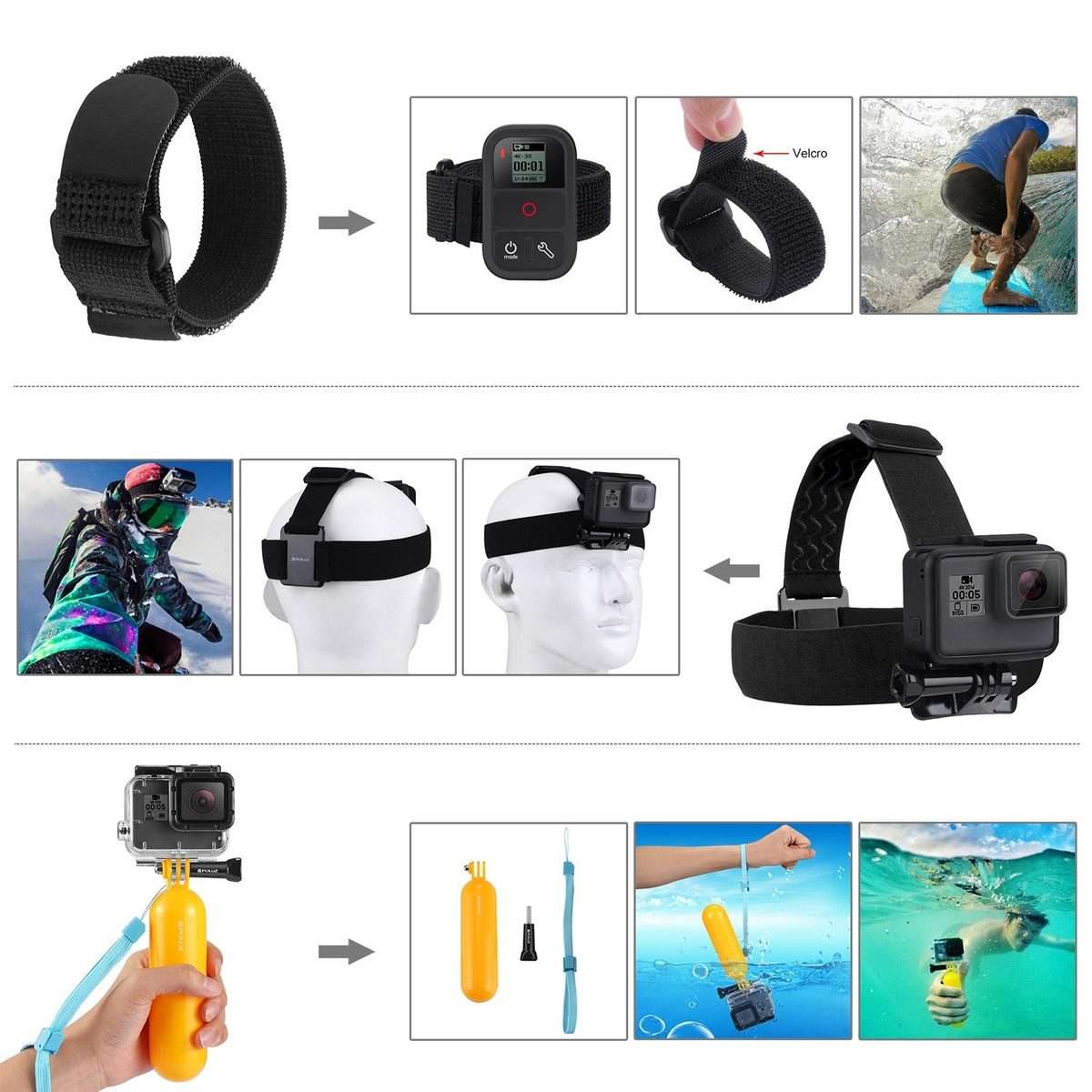PULUZ 50 in 1 Accessories Total Ultimate Combo Kits with EVA Case (Chest Strap + Suction Cup Mount