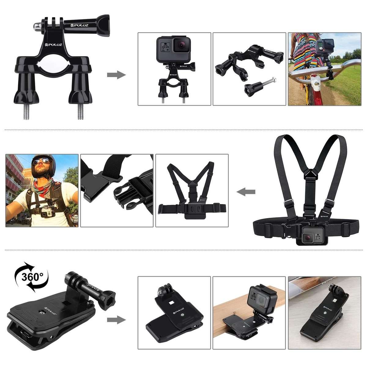 PULUZ 50 in 1 Accessories Total Ultimate Combo Kits with EVA Case (Chest Strap + Suction Cup Mount