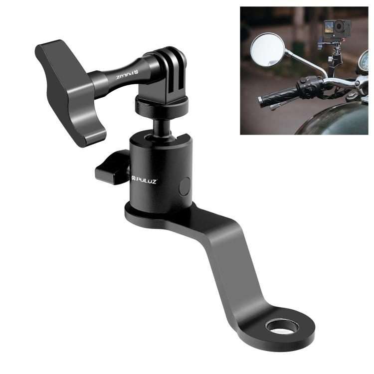 PULUZ Motorcycle Rearview Mirror Aluminum Alloy Action Camera Holder Mount (Black)