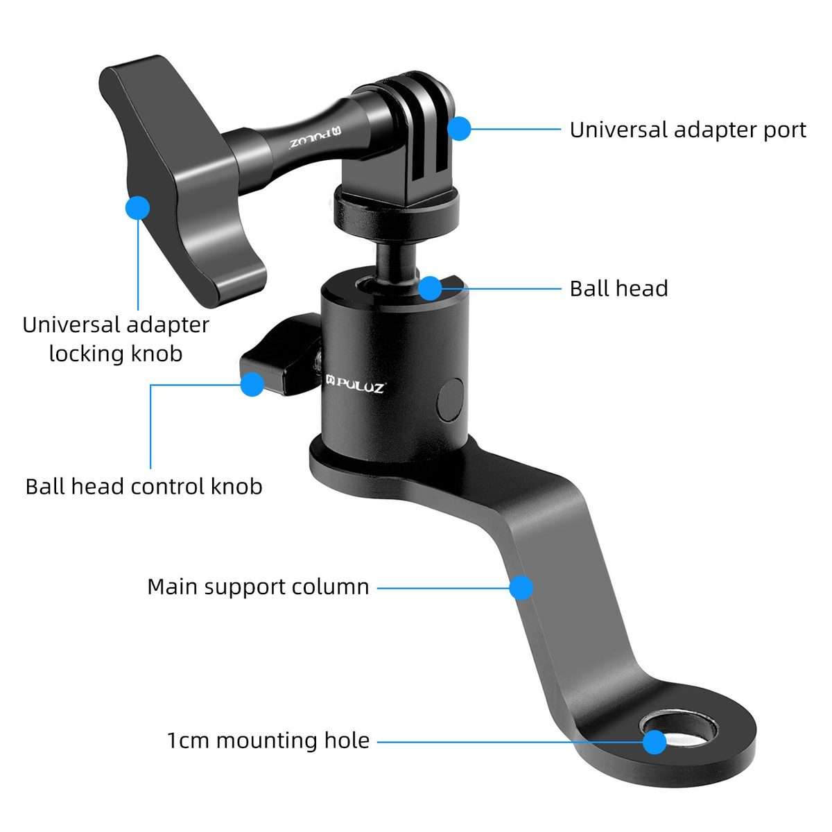 PULUZ Motorcycle Rearview Mirror Aluminum Alloy Action Camera Holder Mount (Black)