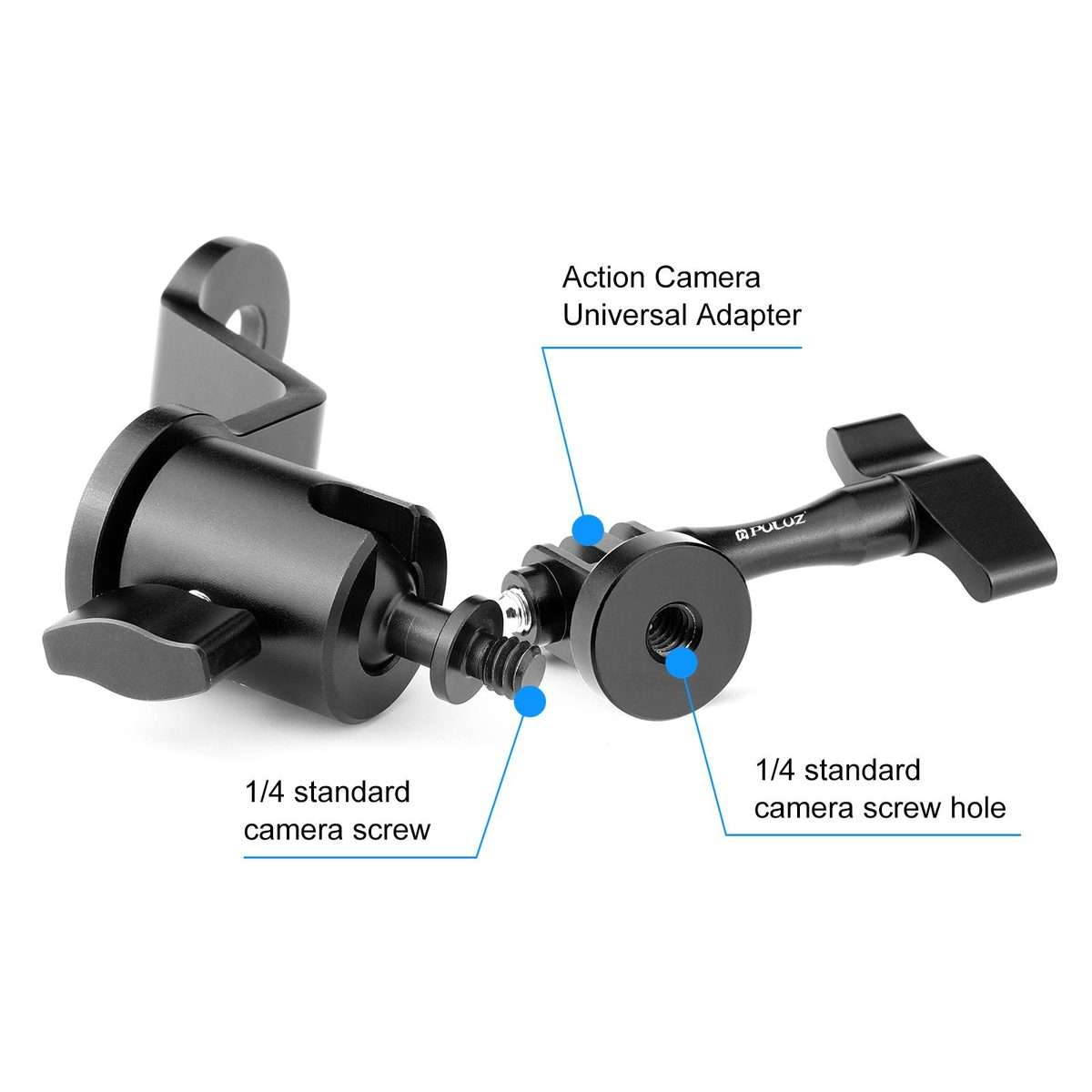 PULUZ Motorcycle Rearview Mirror Aluminum Alloy Action Camera Holder Mount (Black)