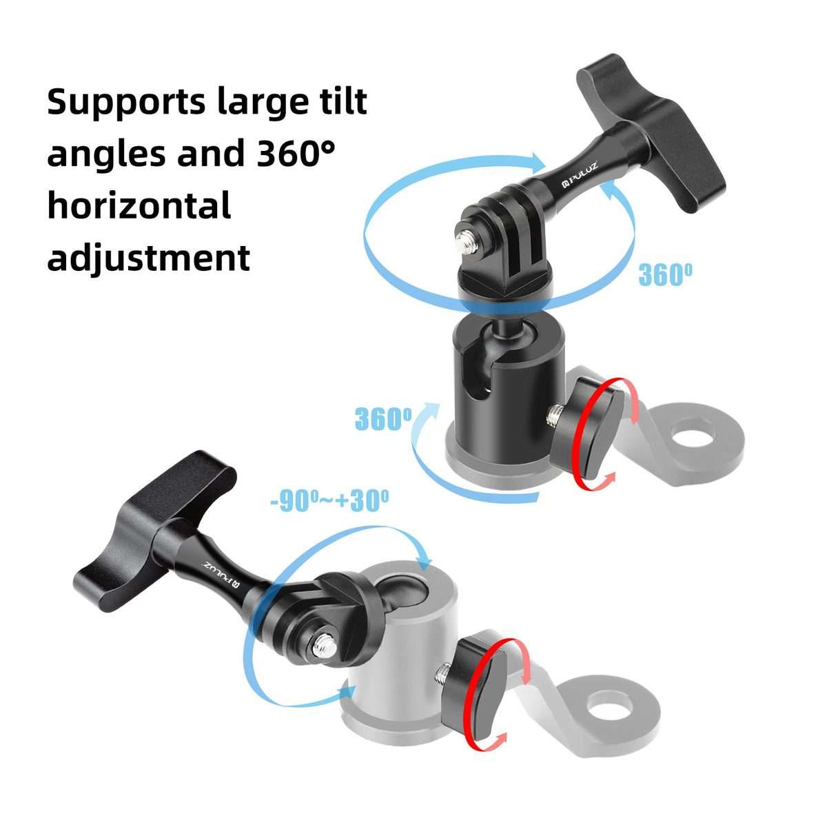 PULUZ Motorcycle Rearview Mirror Aluminum Alloy Action Camera Holder Mount (Black)