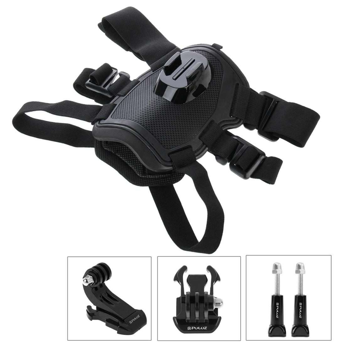 PULUZ Hound Dog Fetch Harness Adjustable Chest Strap Mount for GoPro, Insta360, DJI an ... (Black)