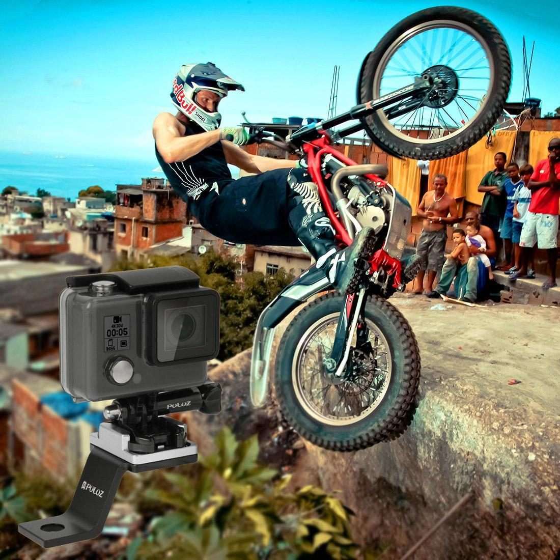PULUZ Fixed Metal Motorcycle Holder Mount for GoPro, Insta360, DJI and Other Action C ... (Silver)