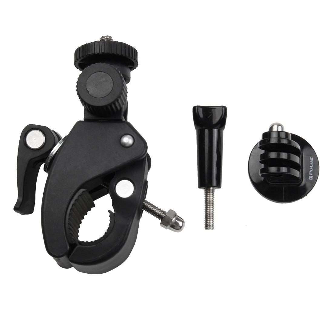 PULUZ Motorcycle Bicycle Handlebar Holder with Tripod Mount & Screw for GoPro, Insta36 ... (Black)